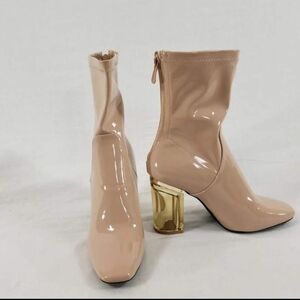 Elegant Nude Ankle Boots with Gold Heel